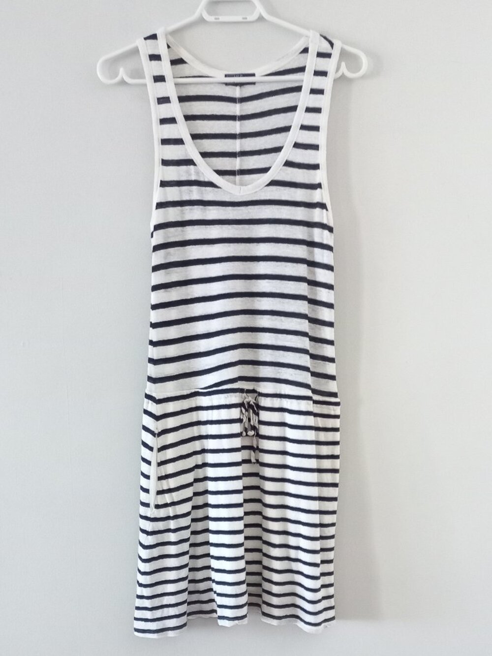 GAP cotton/linen striped sleeveless dropped waist dress